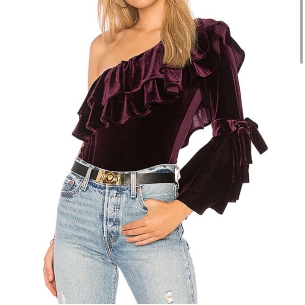 MISA LOS ANGELES ONE SHOULDER VELVET TOP